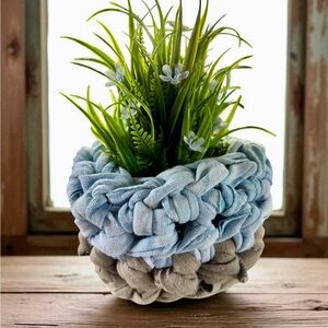 Handcrafted Blue and Gray Knit Planter